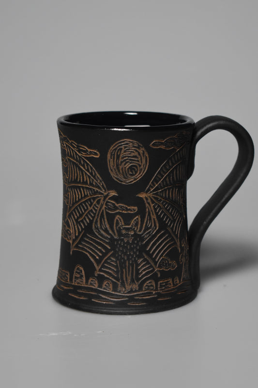 Wild Clay Bat Mug (Design 2) 10-14oz - Matte Black