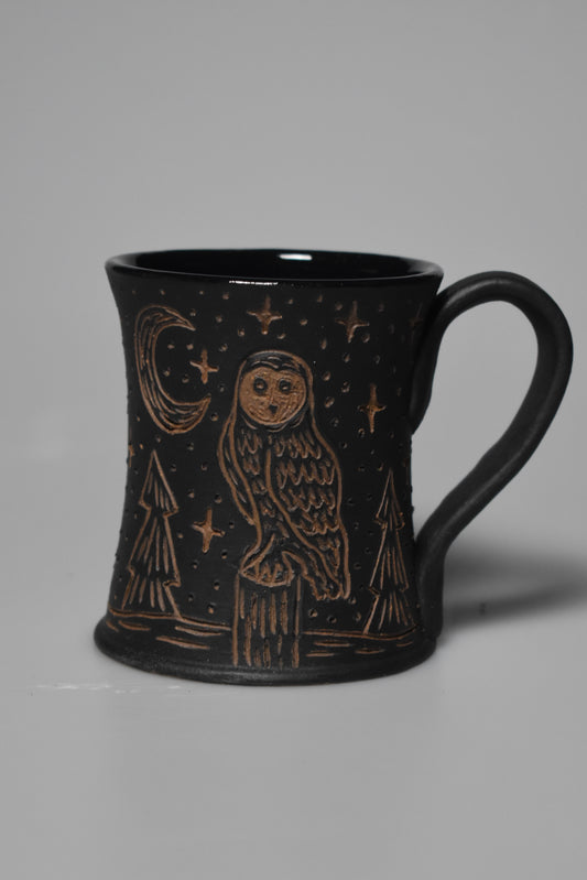 Wild Clay Owl Mug 10-14oz - Matte Black